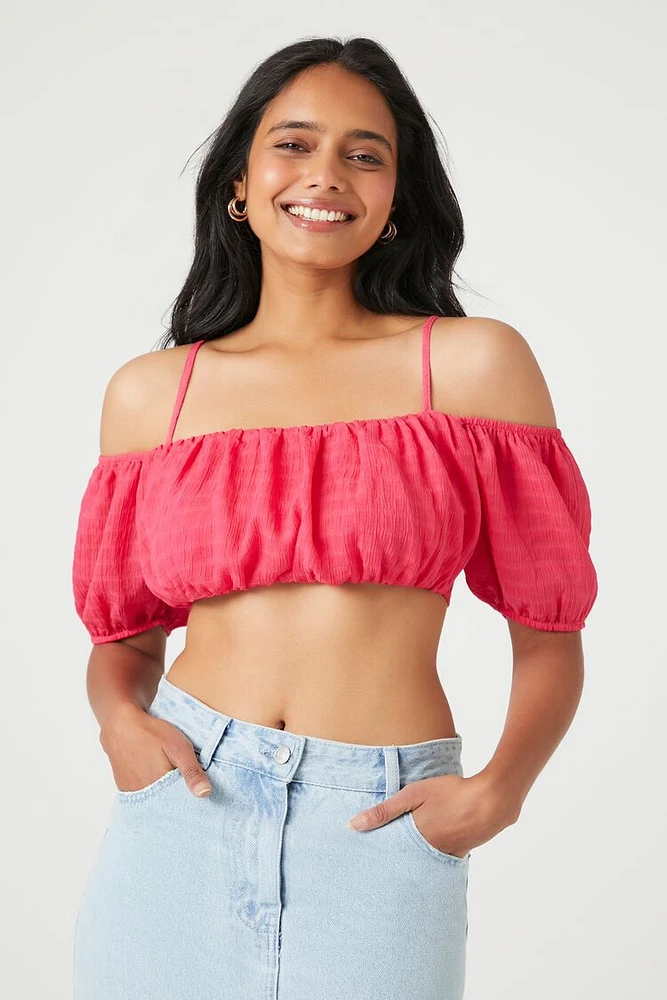 Chiffon Off-the-Shoulder Crop Top