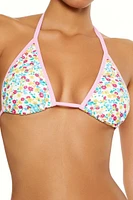 Bright Floral Contrast Halter Bikini Top