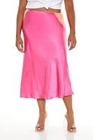 Plus Satin Midi Slip Skirt