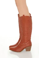 Embroidered Faux Leather Cowboy Boots