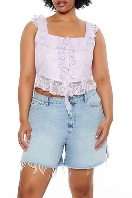 Plus Lace Ruffle-Trim Crop Top