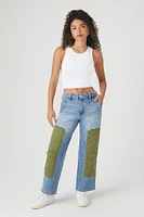 Quilted Patchwork Straight-Leg Jeans