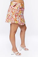 Plus Tropical Floral Print Mini Skirt