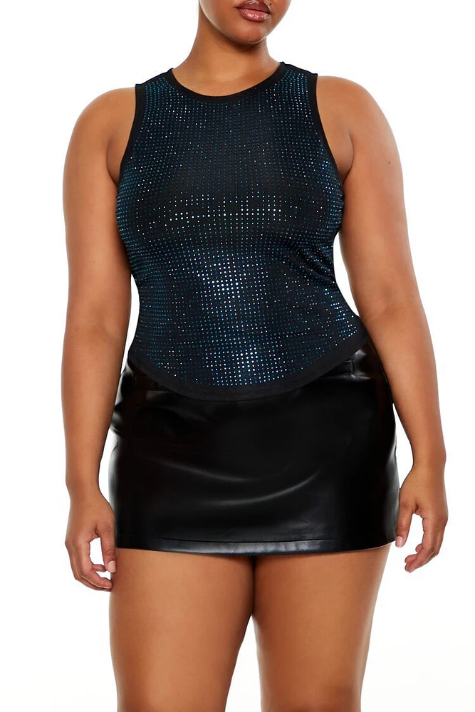 Plus Rhinestone Sheer Mesh Tank Top