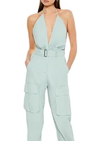 Belted Halter Cargo Jumpsuit