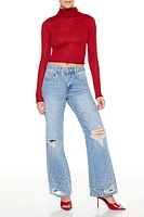 Glitter Knit Turtleneck Crop Top