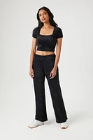 Cropped Fuzzy Sweater-Knit Tee