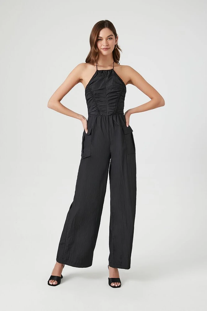 Ruched Halter Wide-Leg Jumpsuit