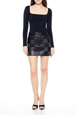 Studded Faux Leather Mini Skirt