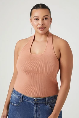 Plus Sweater-Knit Halter Top