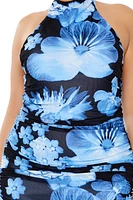Plus Floral Halter Mini Dress