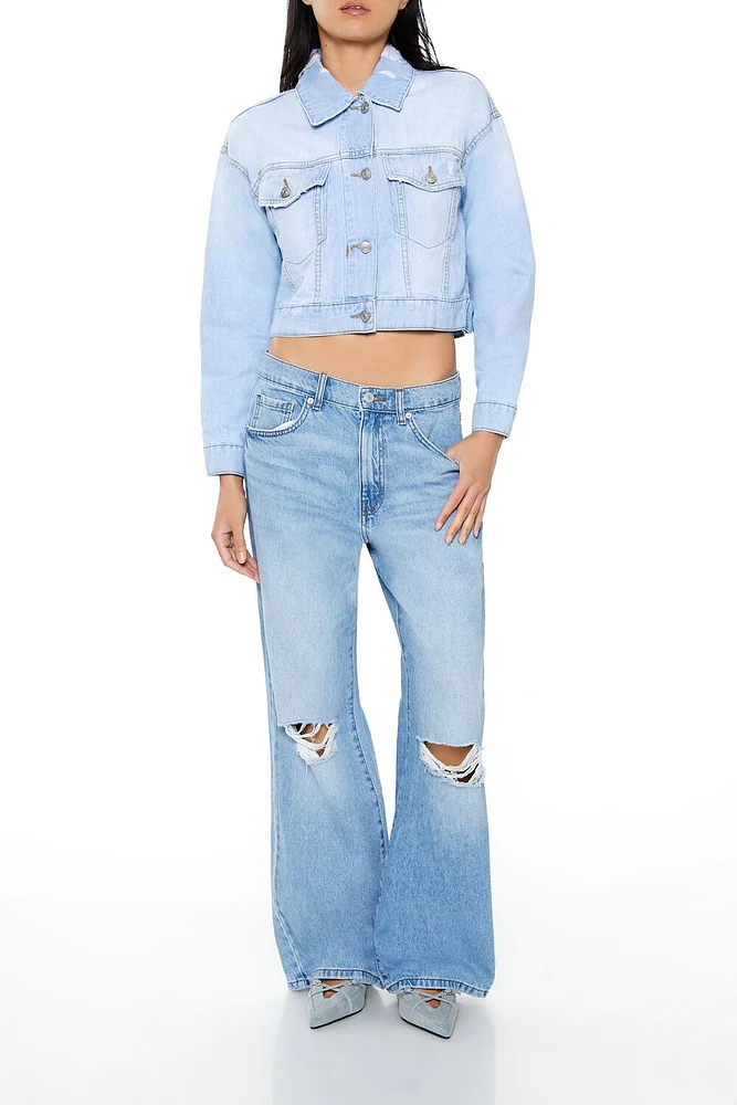 Destroyed Mid-Rise Flare Jeans