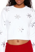 Sequin Snowflake Cropped Sweater