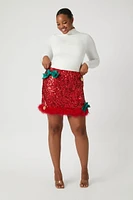 Plus Sequin Ornament Mini Skirt