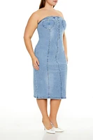 Plus Heart Denim Tube Midi Dress