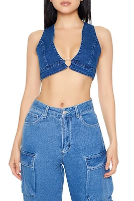 Plunging Denim Crop Top