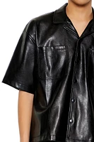 Embroidered Faux Leather Shirt