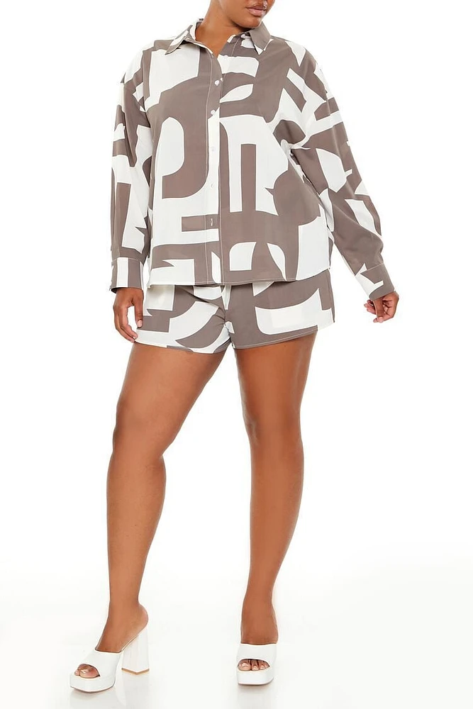 Plus Geo Print Shirt & Shorts Set