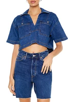 Oversized Split-Neck Denim Top