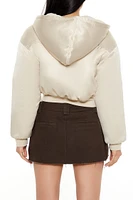 Hooded Satin Cropped Bomber Jacket