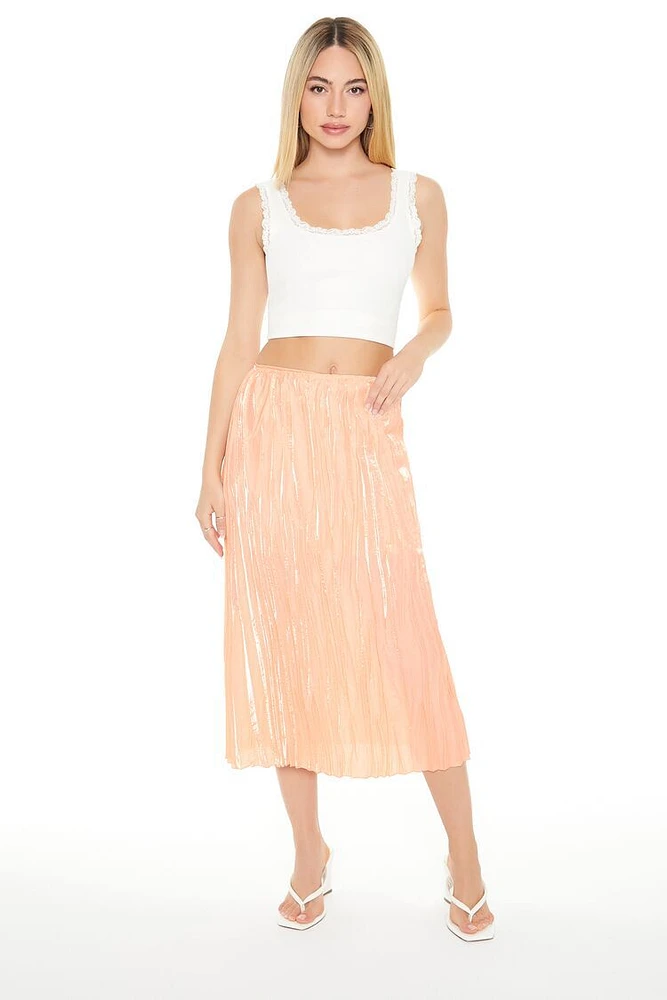 Crinkled High-Rise Midi Skirt