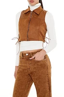 Faux Suede & Leather Lace-Up Vest