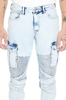 Acid Wash Cargo Moto Jeans