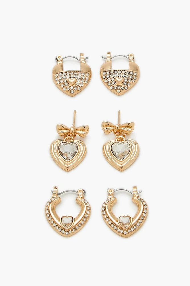 Heart Hoop & Drop Earring Set