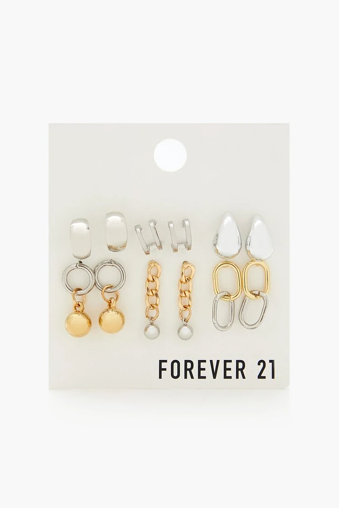 Two-Tone Hoop & Drop Earring Set