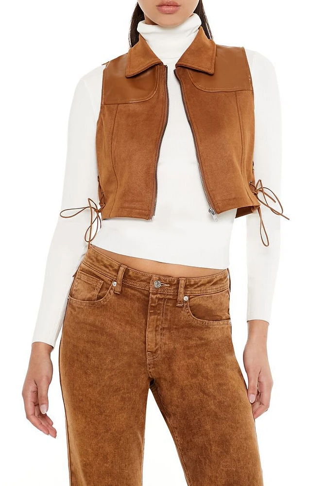Faux Suede & Leather Lace-Up Vest