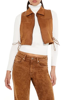 Faux Suede & Leather Lace-Up Vest