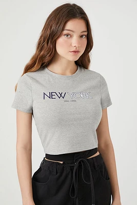 Ribbed New York Graphic Cropped Tee