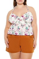 Plus Floral Print T-Back Cami