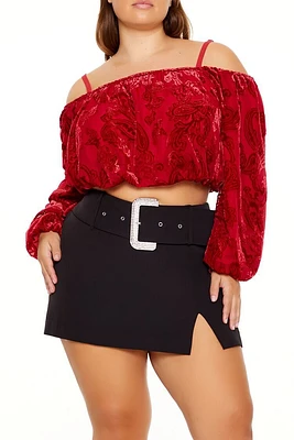 Plus Paisley Open-Shoulder Top