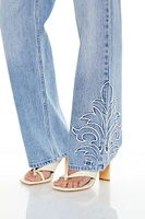 Embroidered Ornate Wide-Leg Jeans