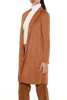 Faux Suede Open-Front Trench Coat