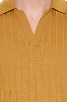 Ribbed Open V-Neck Polo Shirt