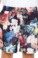 Floral Print Drawstring Swim Trunks