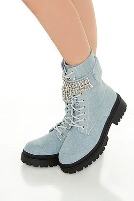 Denim Faux Gem Combat Boots