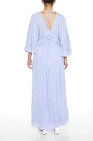 Butterfly-Sleeve Flounce Maxi Dress