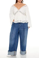 Plus Lace-Trim Flounce Shirt