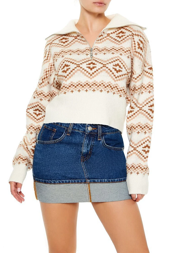 Geo Print Half-Zip Sweater