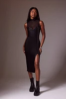 Faux Leather Mesh Midi Dress