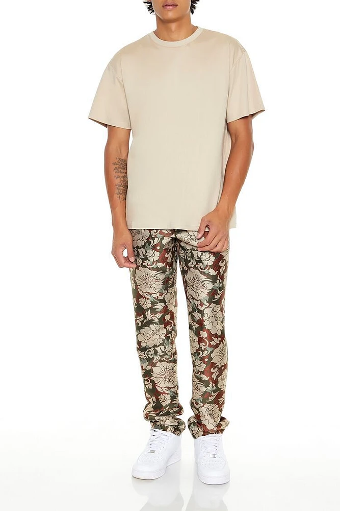 Jacquard Floral Slim-Fit Pants