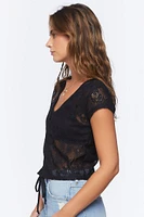 Sheer Netted Tie-Front Top