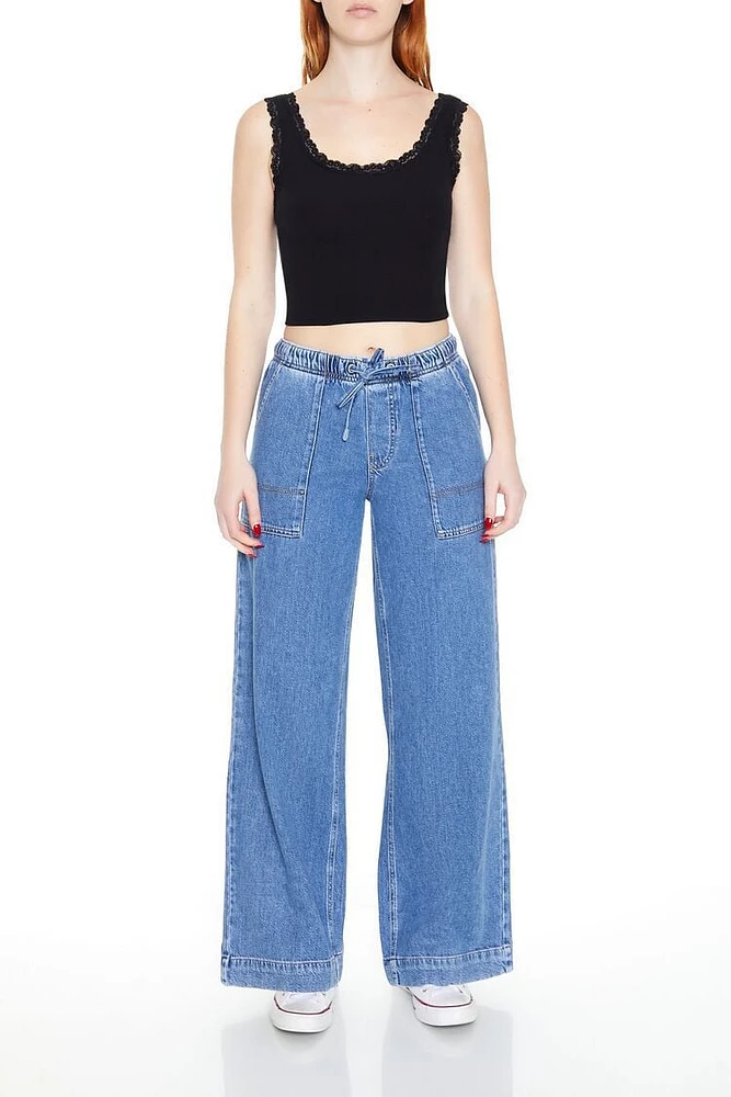 Wide-Leg Drawstring Jeans