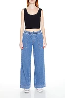 Wide-Leg Drawstring Jeans