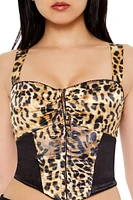 Leopard Print Satin Bustier Crop Top