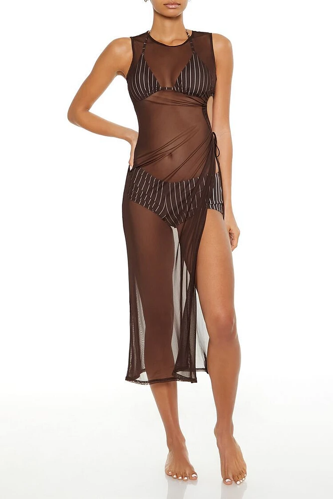 Essentials Mesh Side-Slit Swim Cover-Up Midi Dress