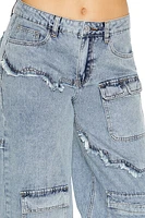 Frayed Wide-Leg Cargo Jeans